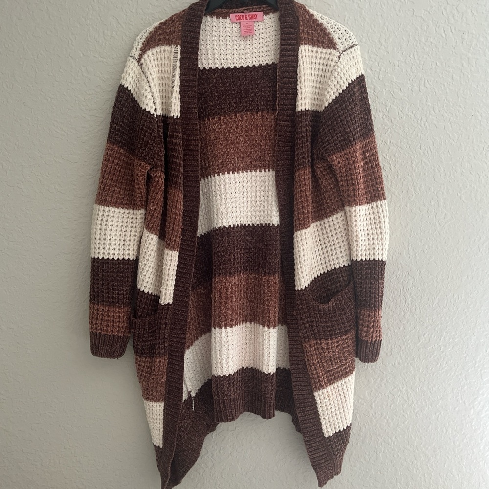 Cecico Brown and Cream Striped Cardigan Sweater